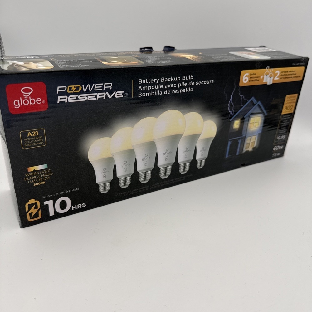 Globe Electric LED Battery Backup‎ Power Outage Bulb, 6 Pack